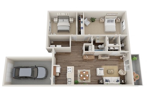 A floor plan of a two bedroom townhome with virtual staging in Olympia, WA.